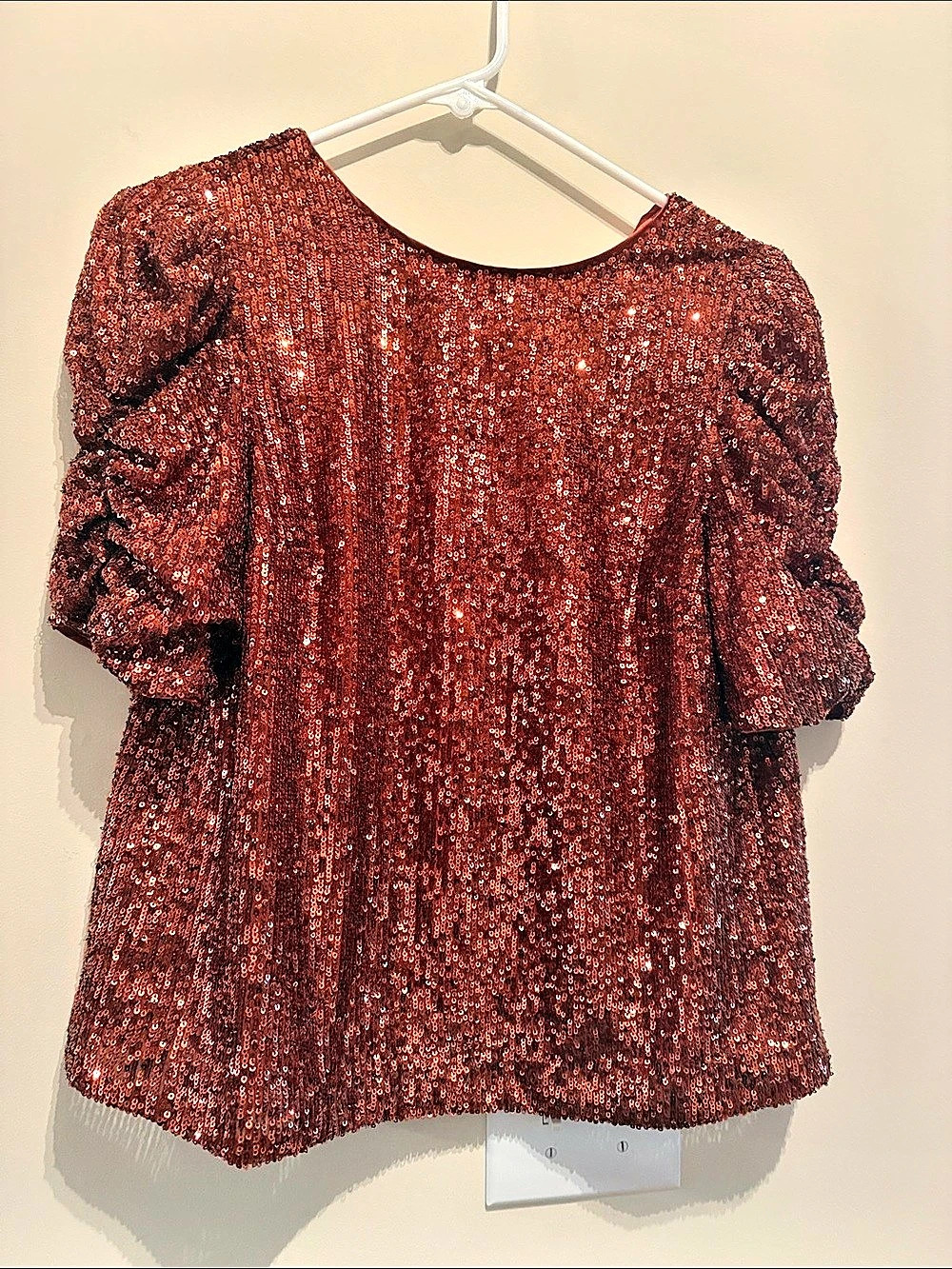 Anthropologie Sequin Short Sleeve Blouse in Red Size 2 NWT